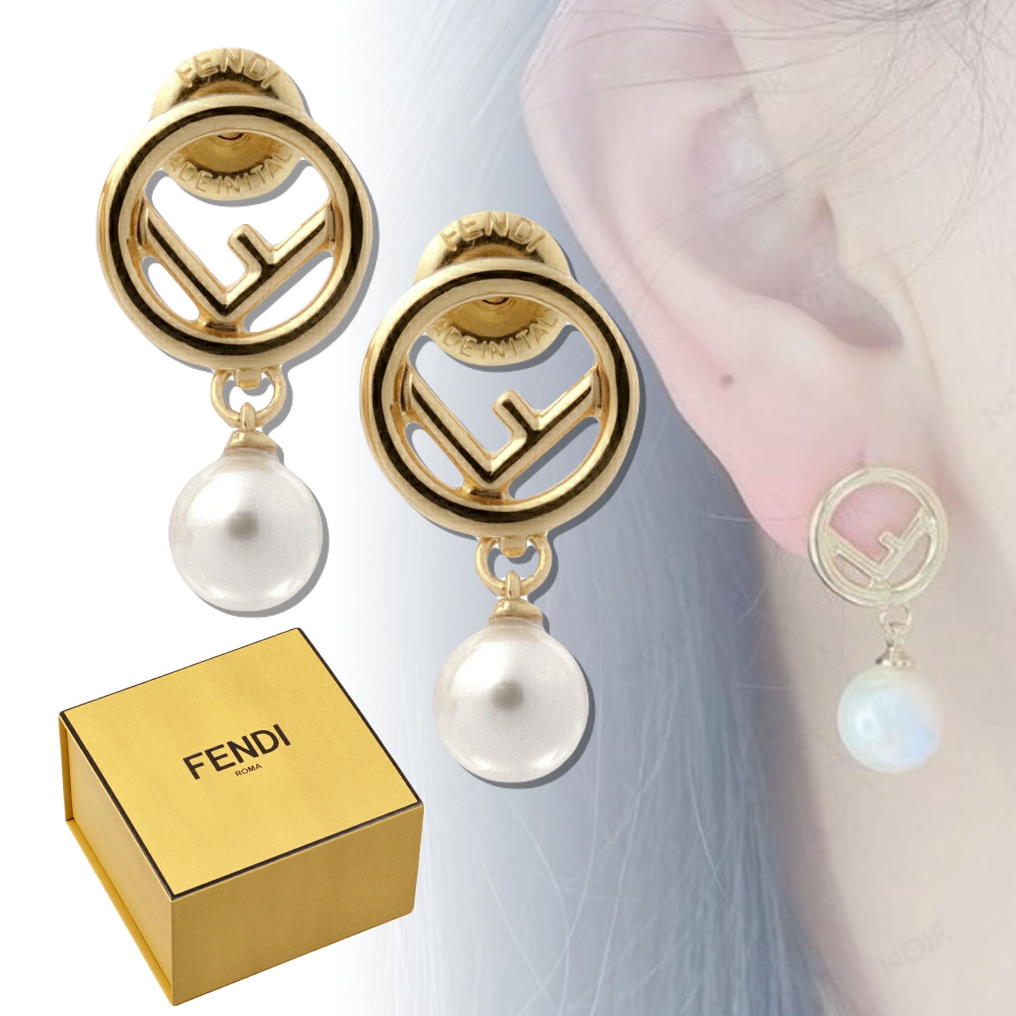 大人気 FENDI エフ イズ フェンディ ゴールドカラー ピアス (FENDI