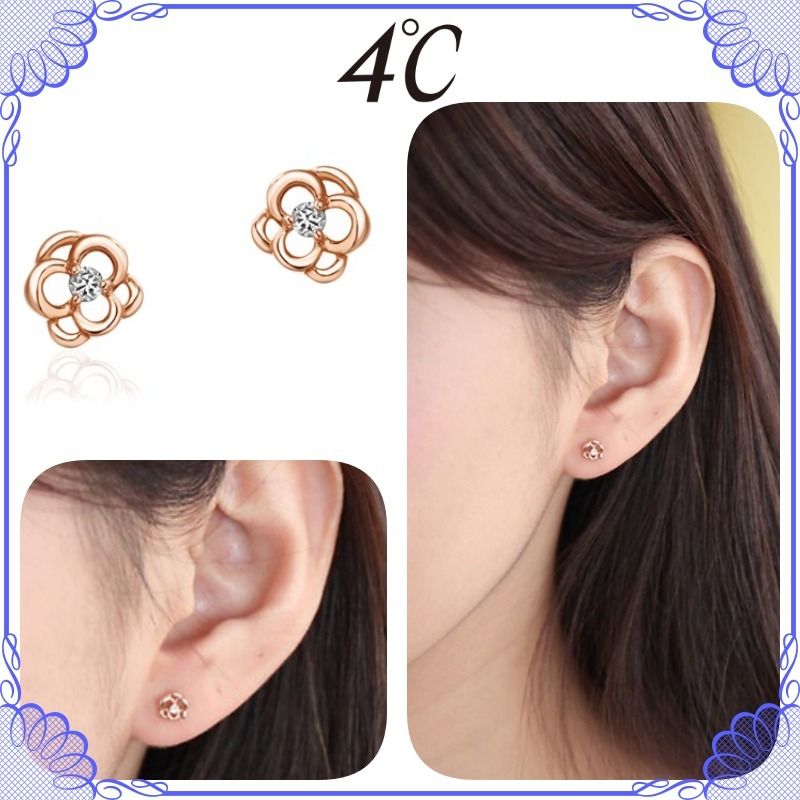 大人気!! 4℃ ダイヤモンド フラワー K10 ピンクゴールド ピアス (4