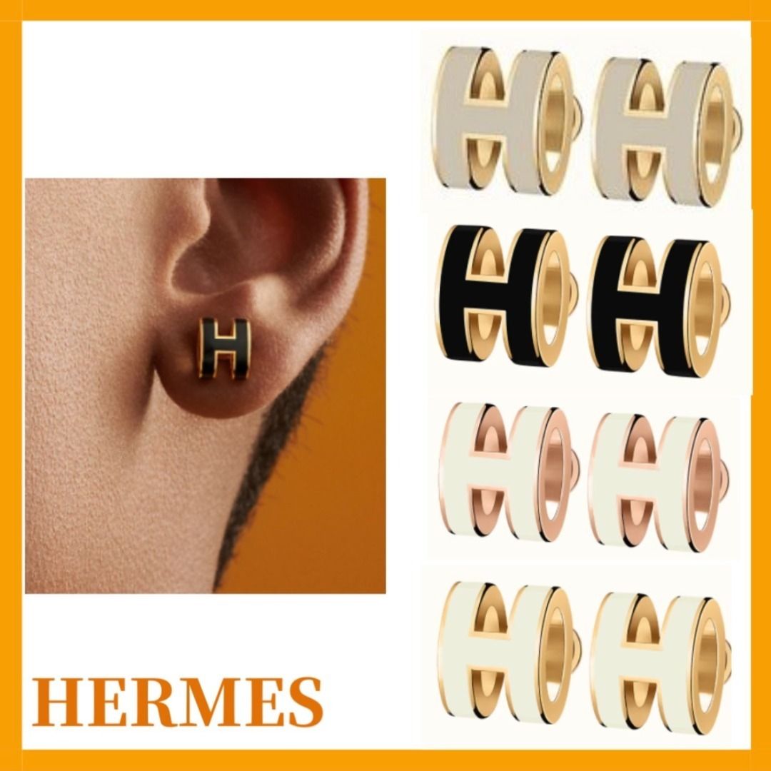 最終値下 HERMES ミニポップH ピアス ノアール ピンクゴールド