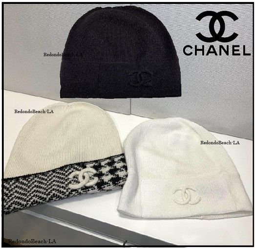 CHANEL ホワイト ニット帽 ロゴ入りノベルティ新品 CHANEL ニット帽