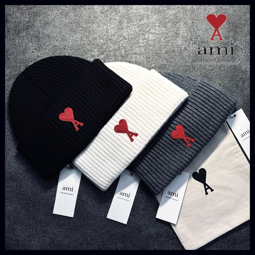 ☆関・送込【AMI PARIS】AMI DE COEUR ウール ビーニー ニット帽 (AMI