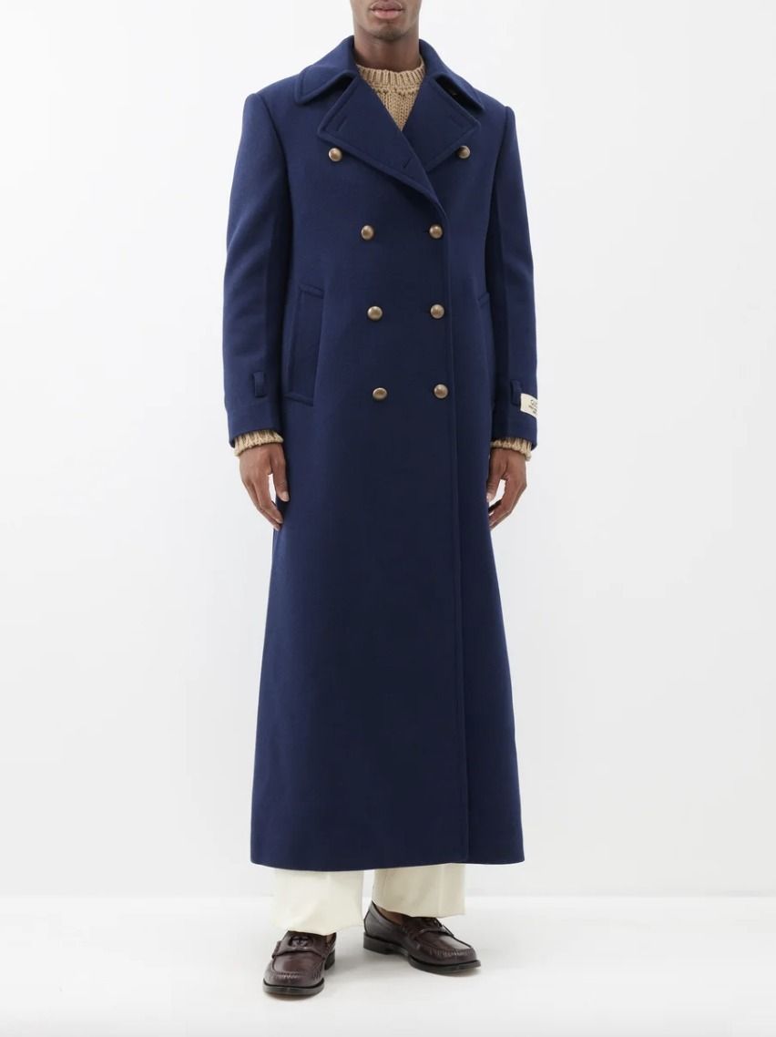 gucci青 ダブルブレスト チェスターコート gucci青 ダブルブレスト