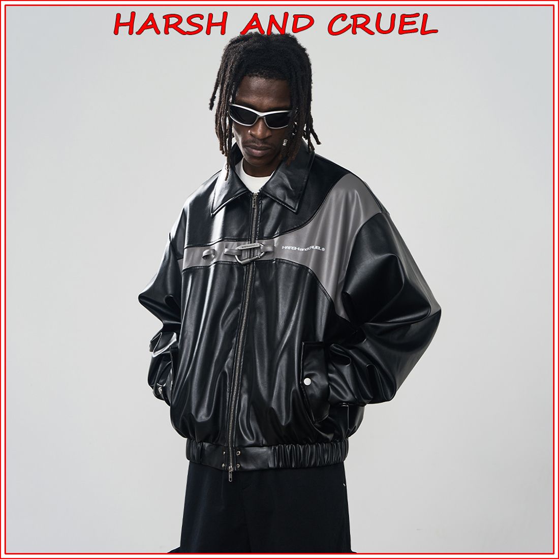 HARSH AND CRUEL レザージャケット ロゴ入り 新作 ストリート 黒