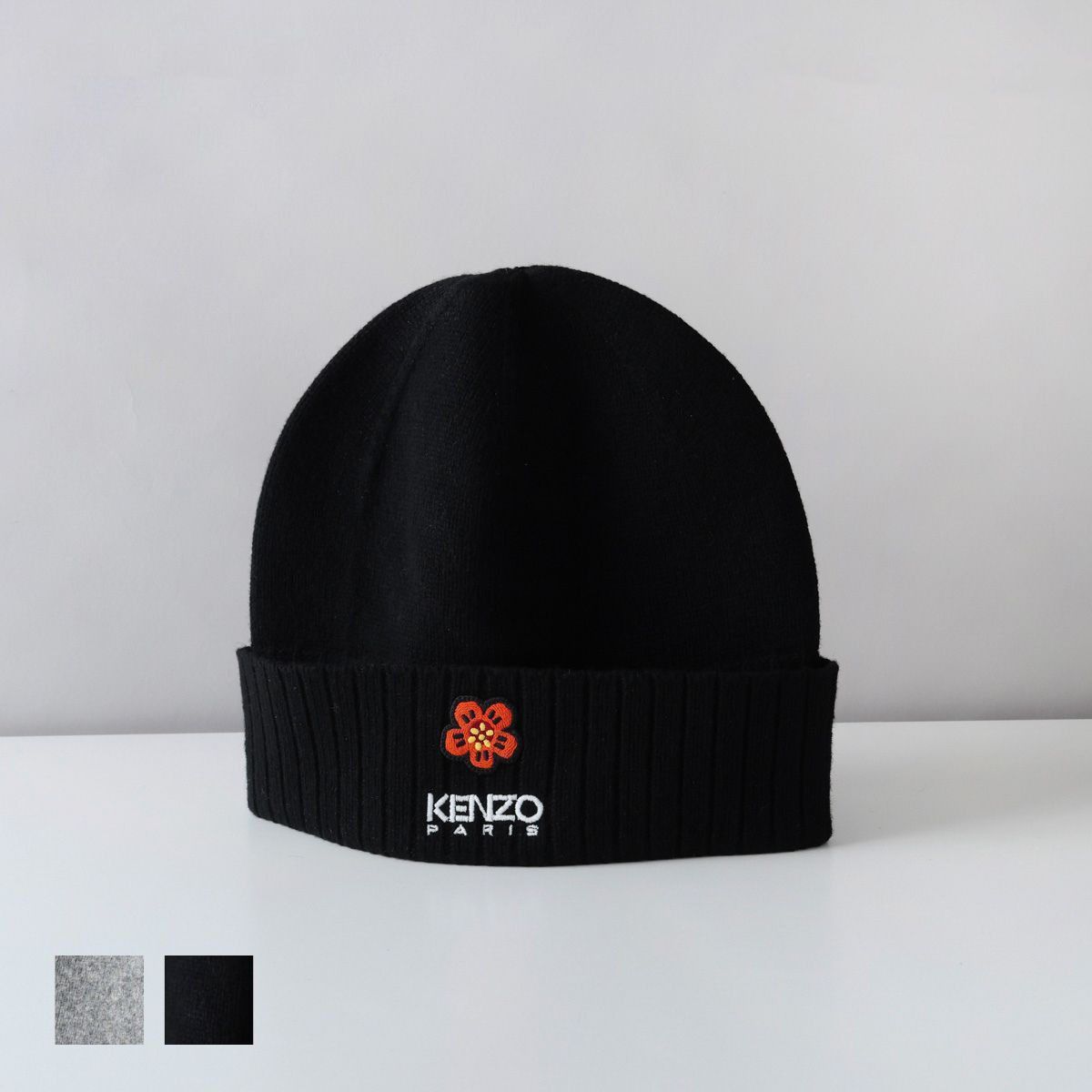KENZO ニットキャップ ビーニー KENZO グレー ニット帽 花刺繍 Uサイズ
