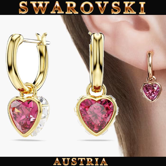 SWAROVSKI スワロフスキー Chroma ドロップピアス ハート レッド