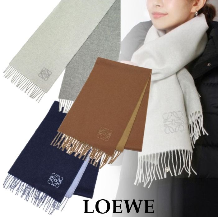 国内直営**LOEWE**バイカラー スカーフ ウール&カシミヤ (LOEWE