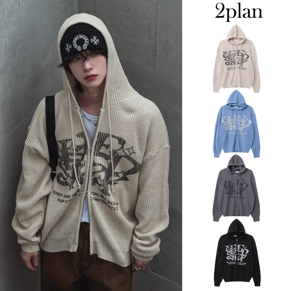 2plan】Galaxy lettering hooded zip-up knit (2plan/パーカー