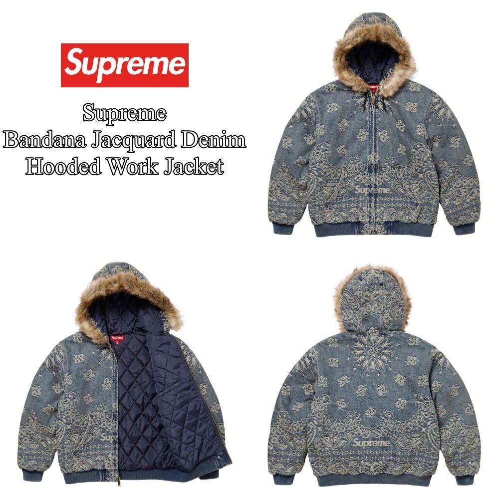 Supreme】Bandana Jacquard Denim Hooded Work Jacket Blue (Supreme
