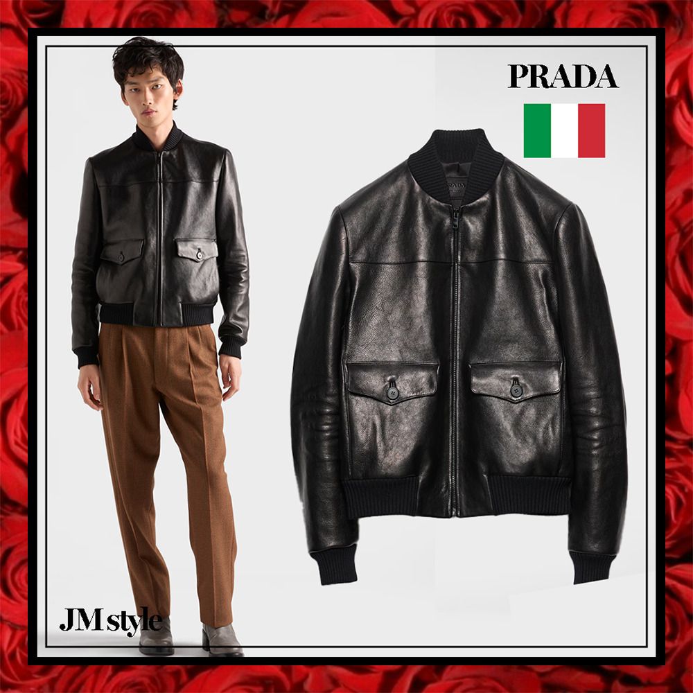 直営店☆PRADA☆レザーボンバージャケット (PRADA/レザージャケット