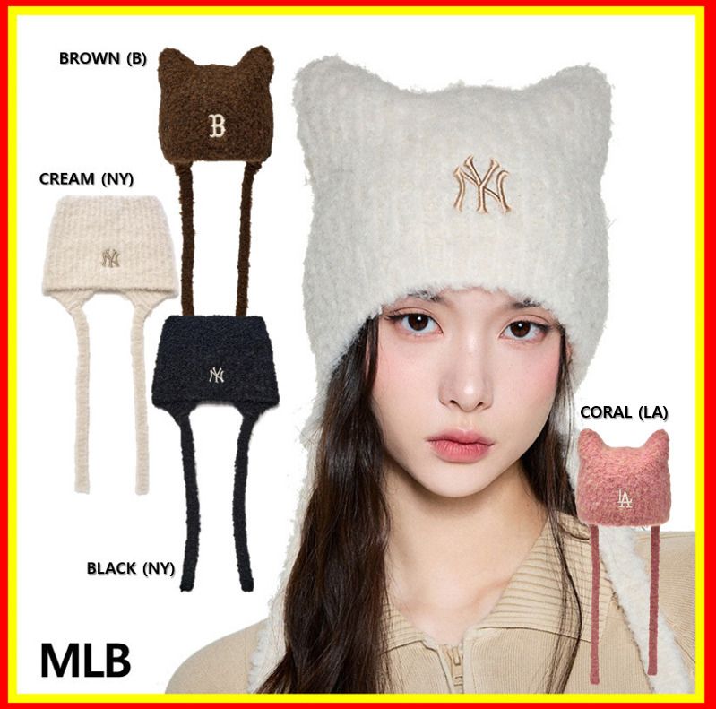 MLB] Meow Earflap Beanie NY/追跡付 (MLB Korea/ニットキャップ