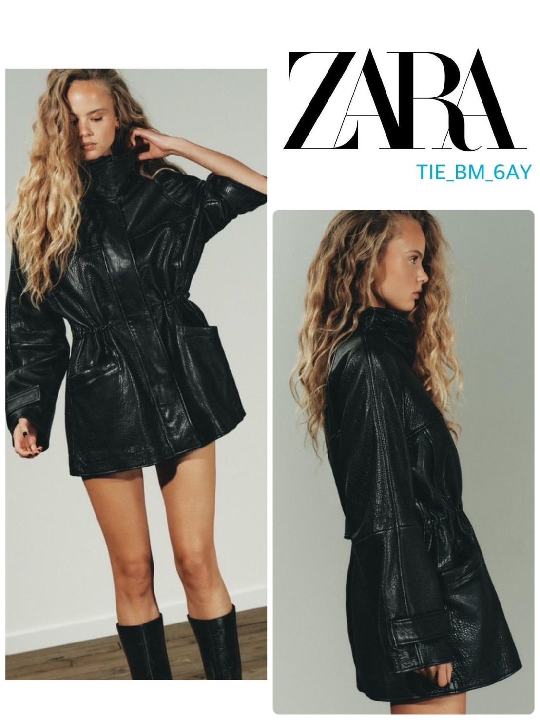 ZARA ウエスト調節可能なレザージャケット ブラック 数量限定！ (ZARA