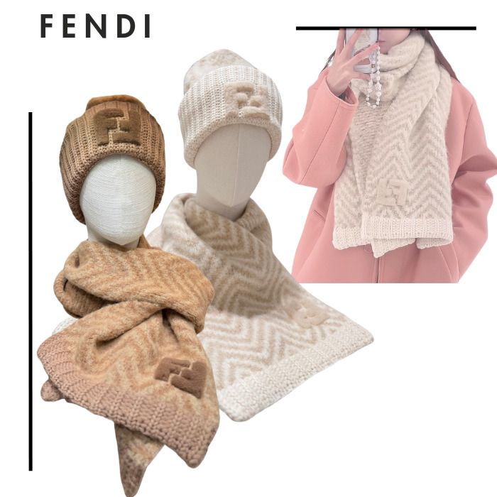 FENDIフェンディ○シェブロンアルパカ 柔らかFFロゴ付きマフラー