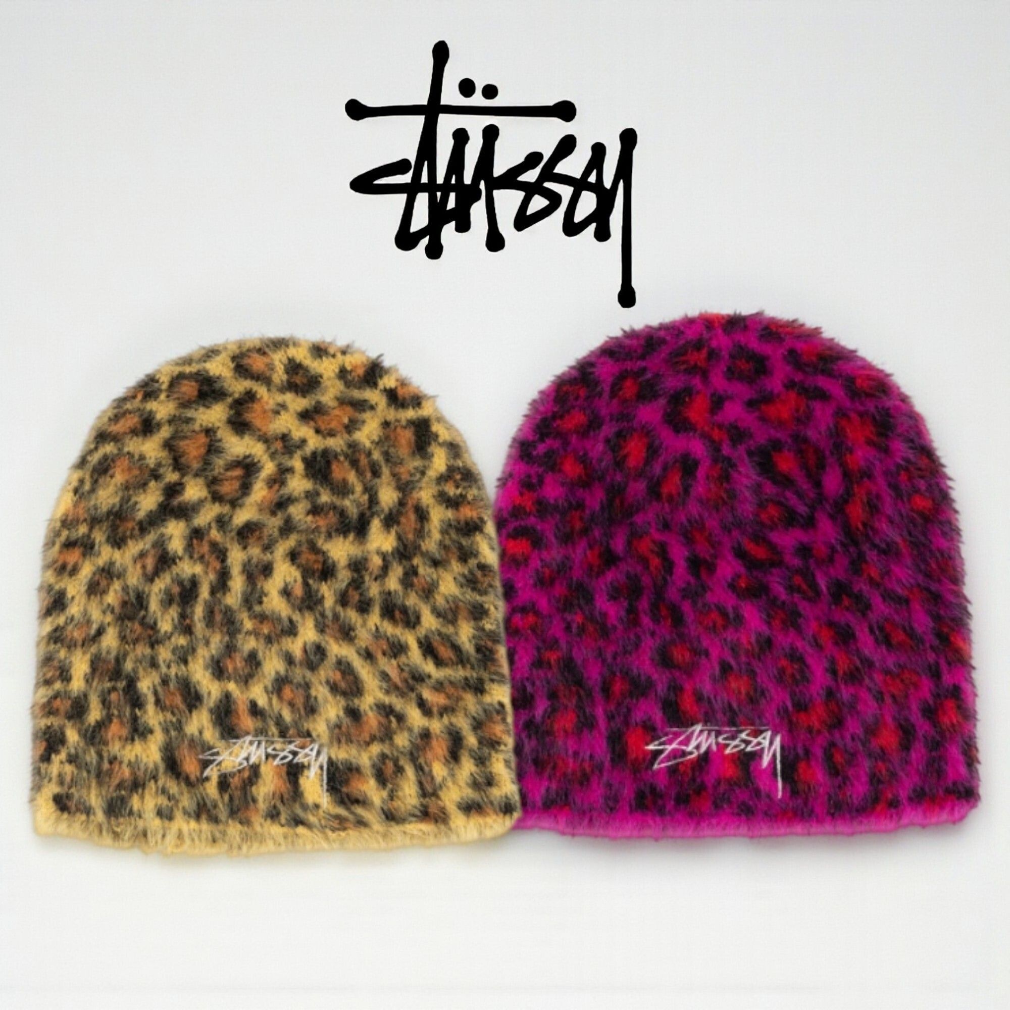 STUSSY ヒョウ柄 ニット帽 フリーサイズ STUSSY ヒョウ柄 ニット帽