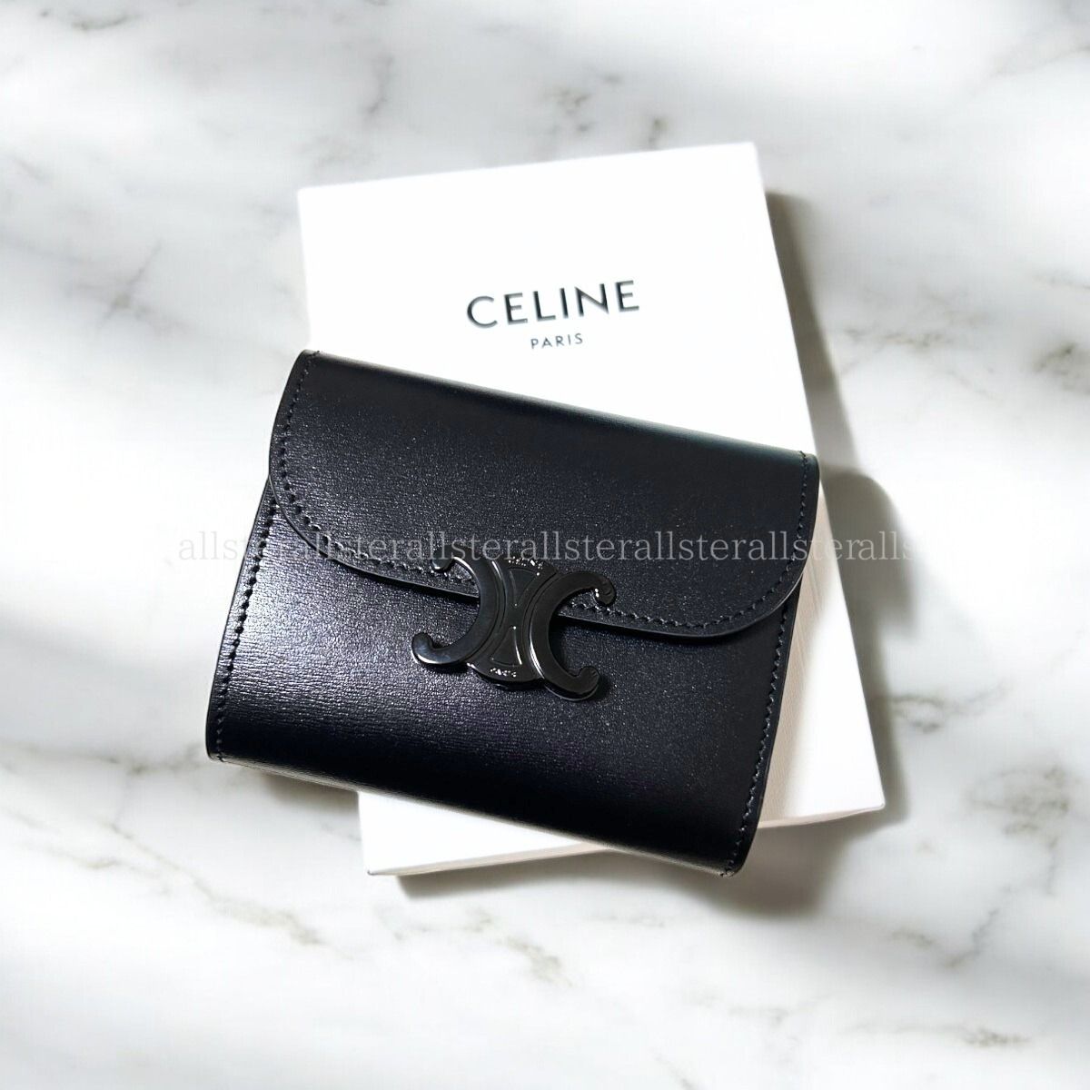CELINE】セリーヌ トリオンフ オールブラック 3つ折 財布 (CELINE