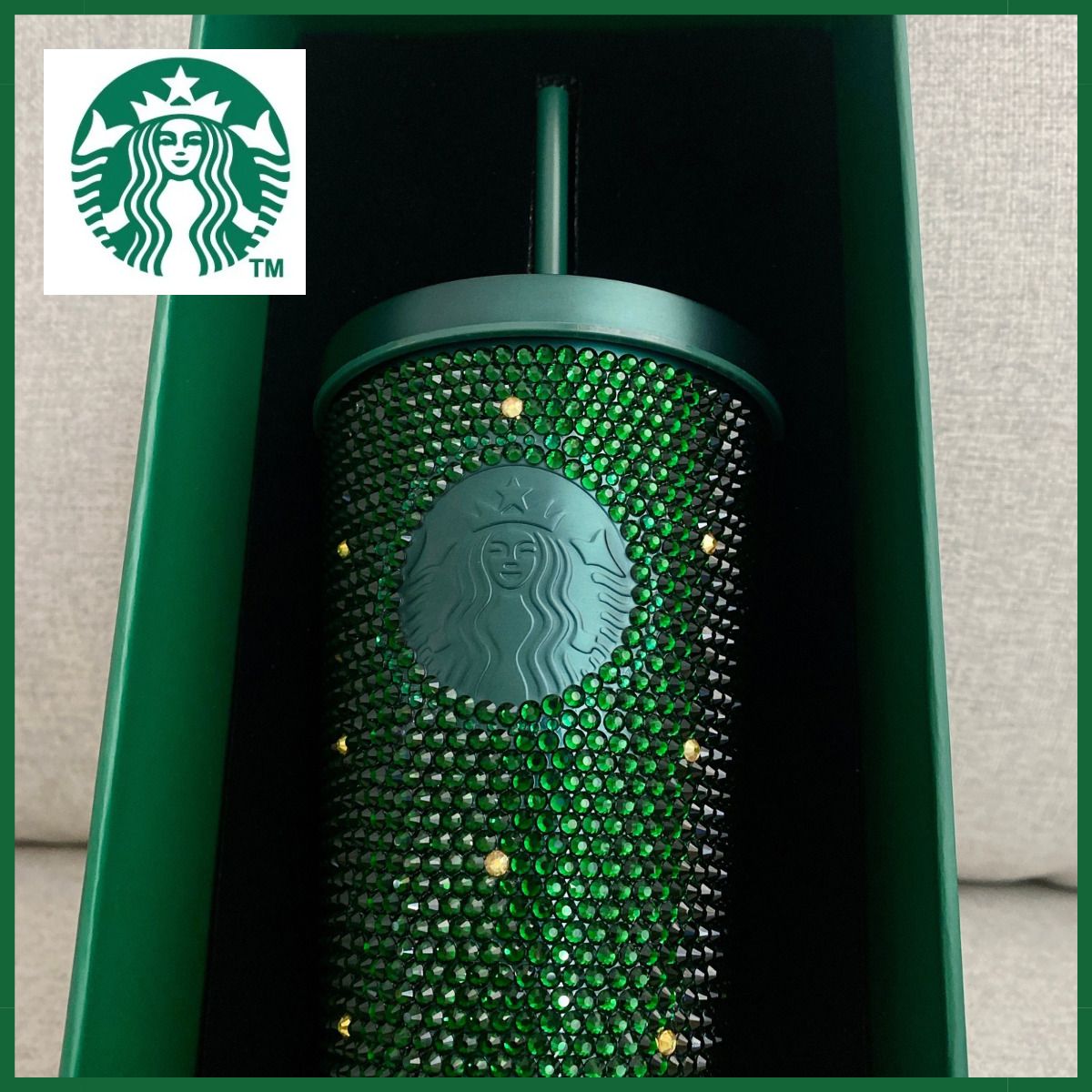 海外スタバ☆Green Rhinestone Cold Cup グリーンラインストーン