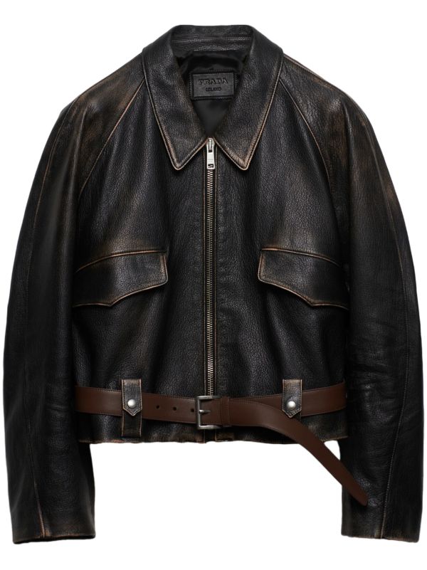 Prada レザージャケット | ブラック | FARFETCH JP