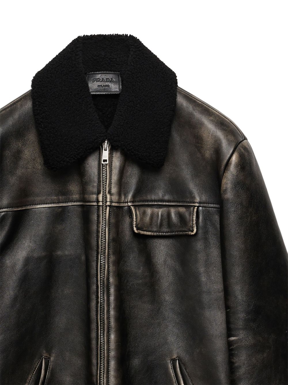 Prada shearling-collar Leather Jacket | Black | FARFETCH