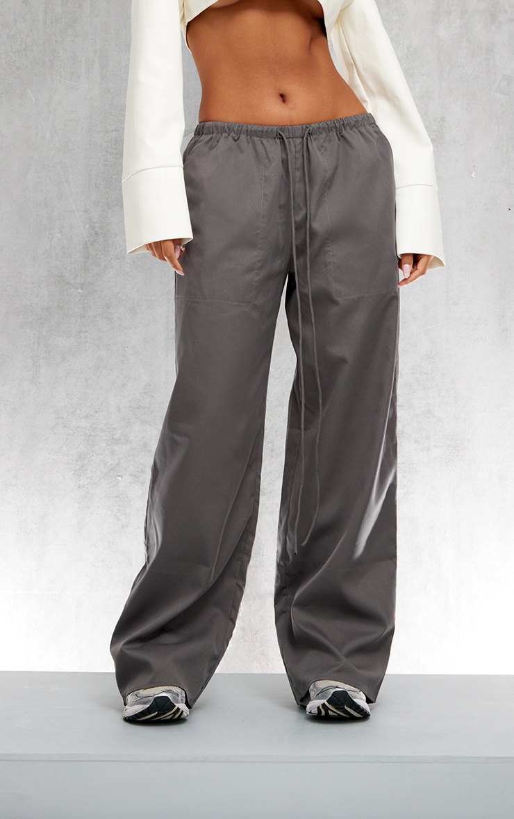 Charcoal Drawstring Waist Low Rise Relaxed Pants | Bottoms