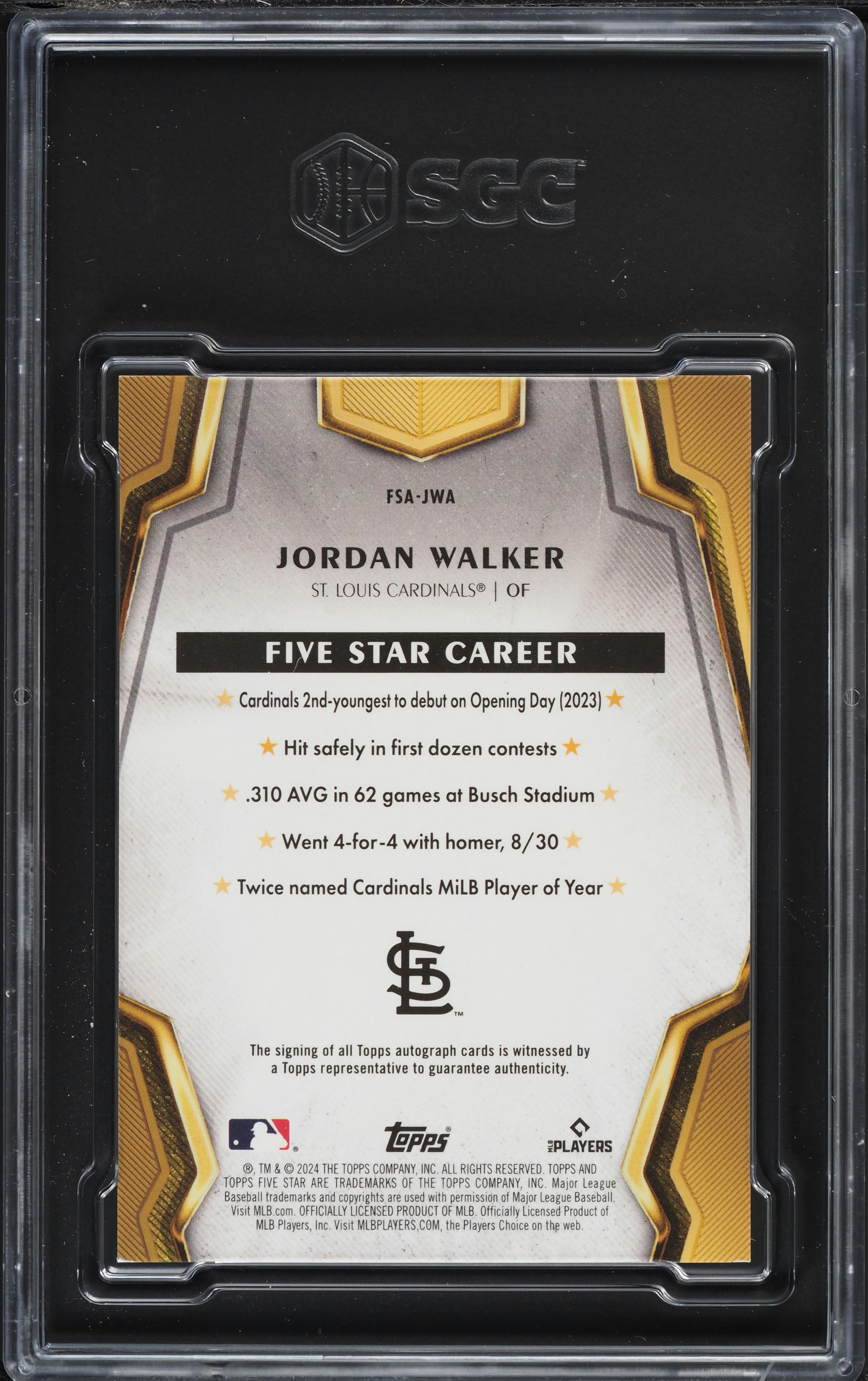 2024 Topps Five Star Jordan Walker AUTO #FSA-JWA SGC 9 MINT on
