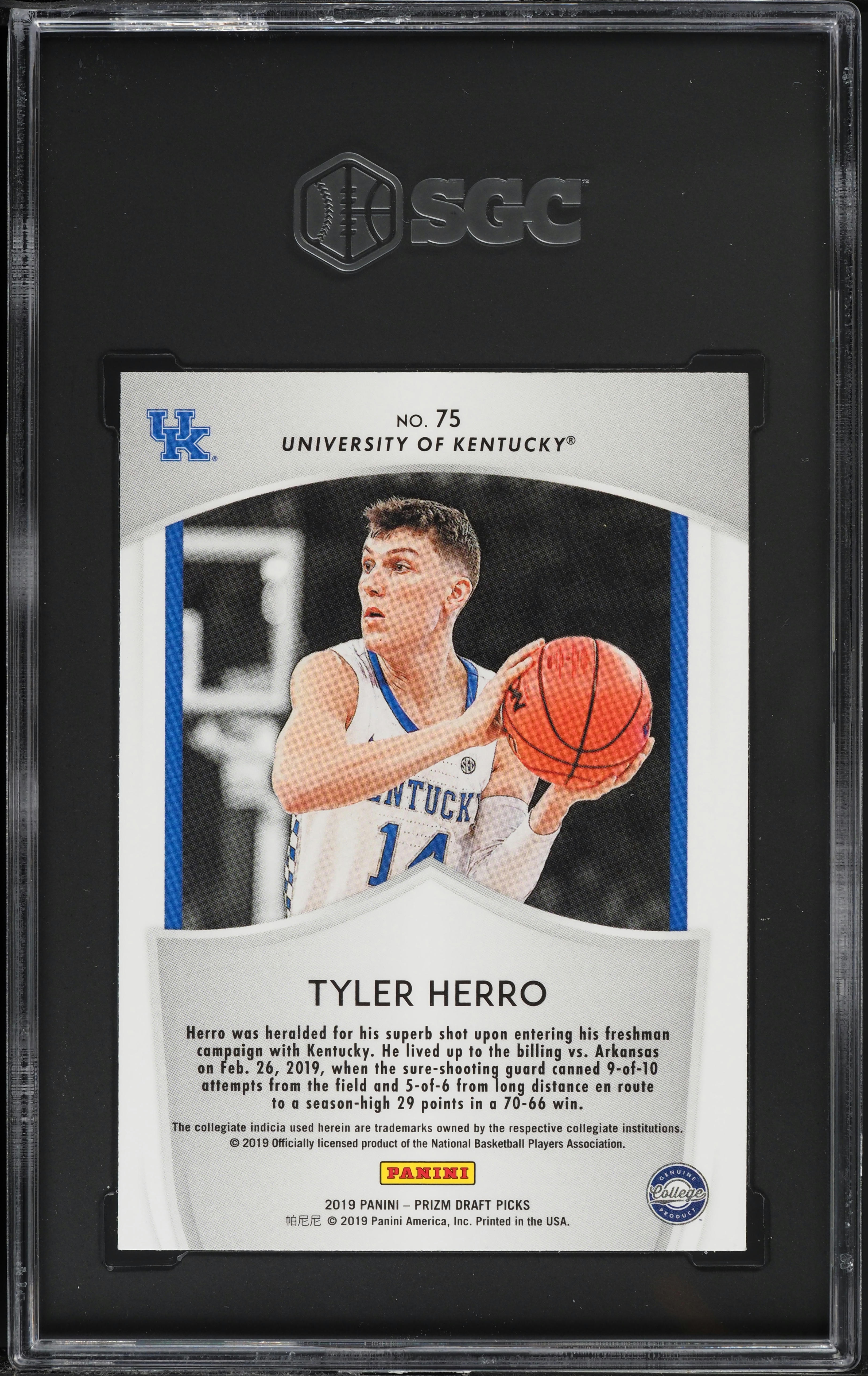 2019 Panini Prizm Draft Picks Crusade Tyler Herro ROOKIE #75 SGC 3