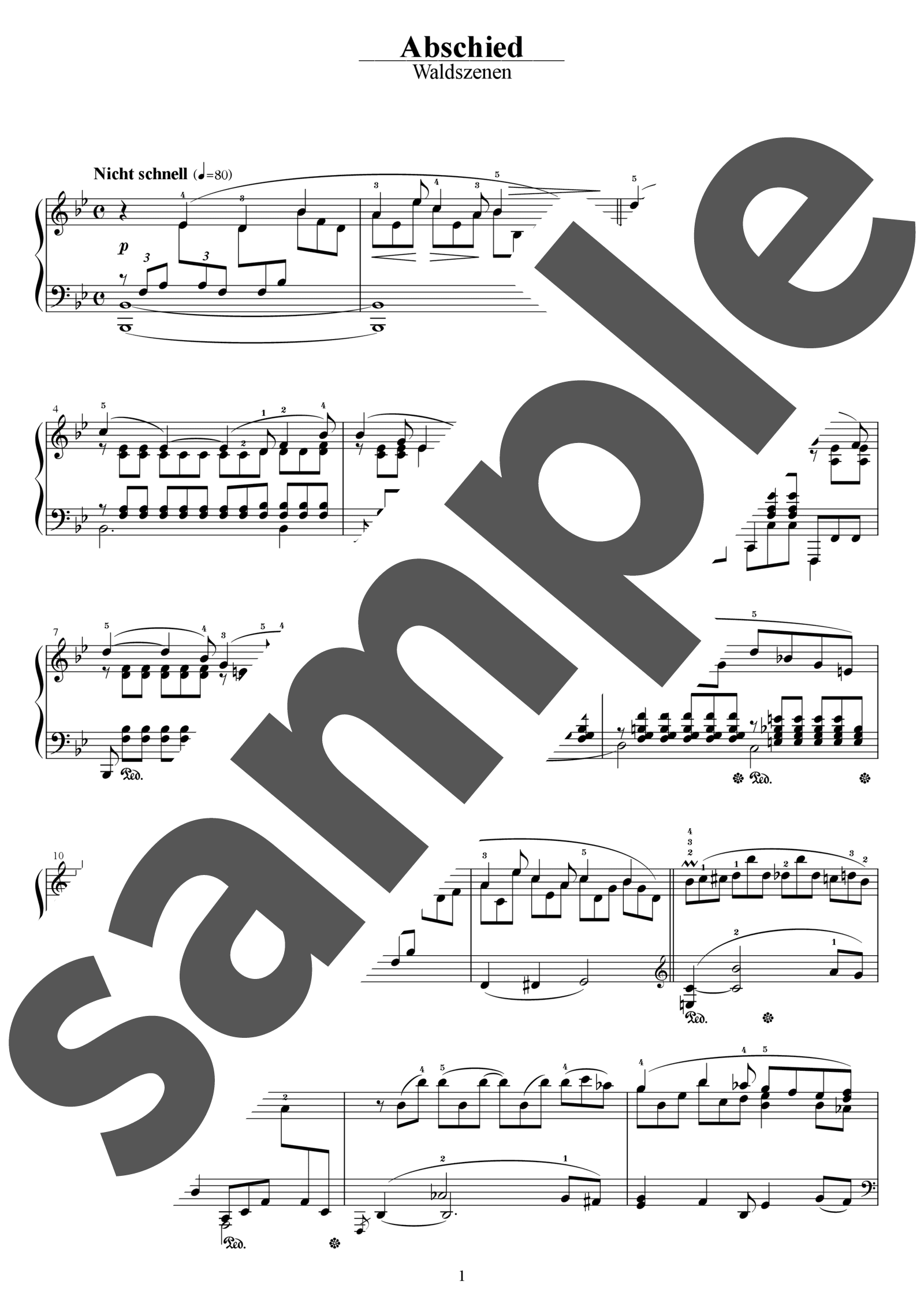 ピアノ楽譜】「森の情景」より 別れ / R.Schumann（ソロ / 上級）