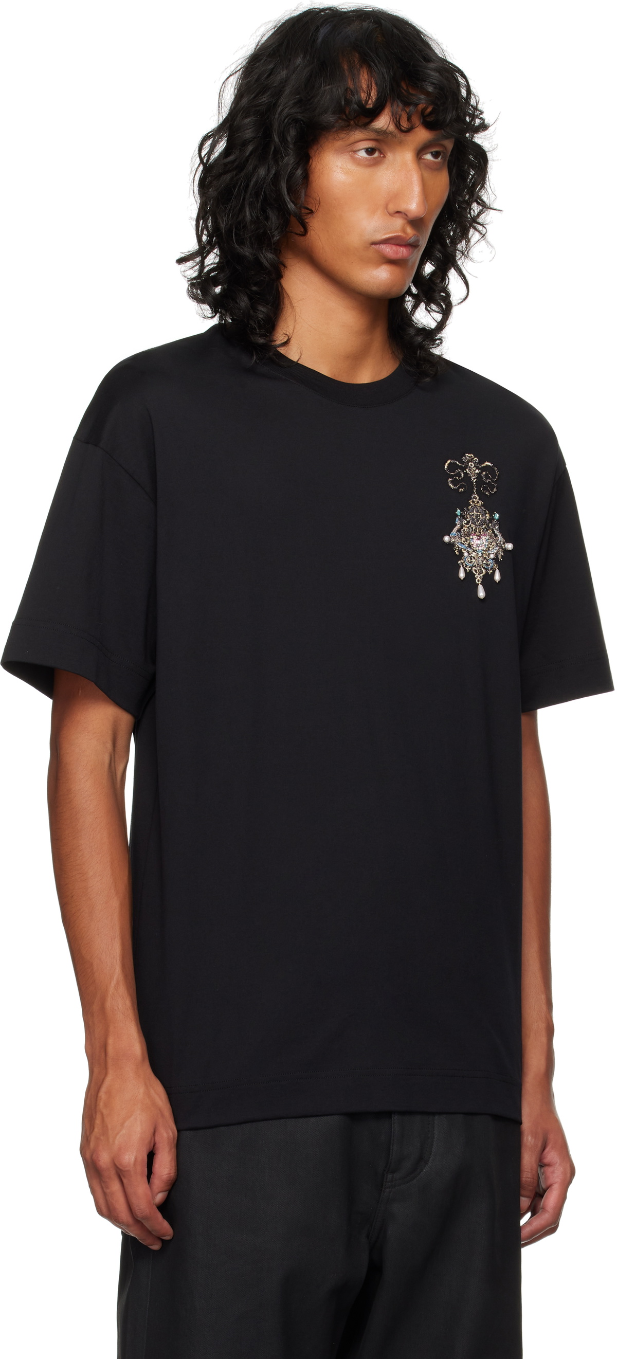 Givenchy Black Embroidered Chandelier & Pearls T-shirt Givenchy