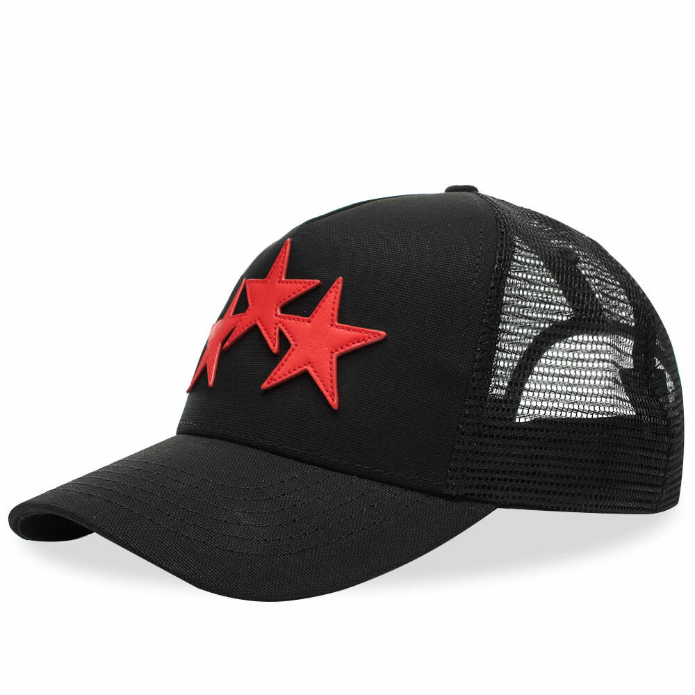 AMIRI 3 Star Trucker Hat in Black/Red Amiri