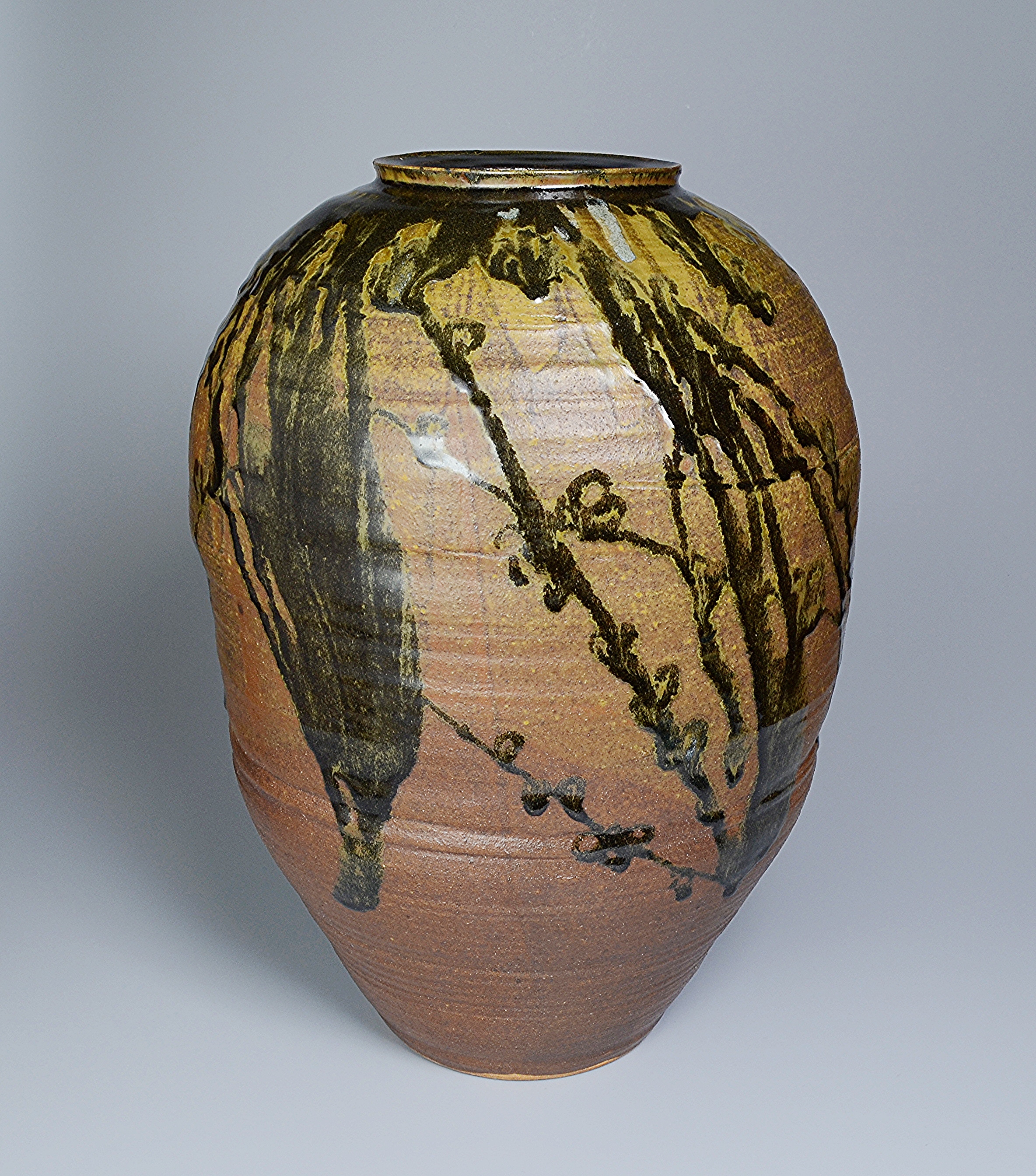 人間国宝 田村耕一 鉄秞壺 益子焼 共箱 人間国宝 田村耕一 緑