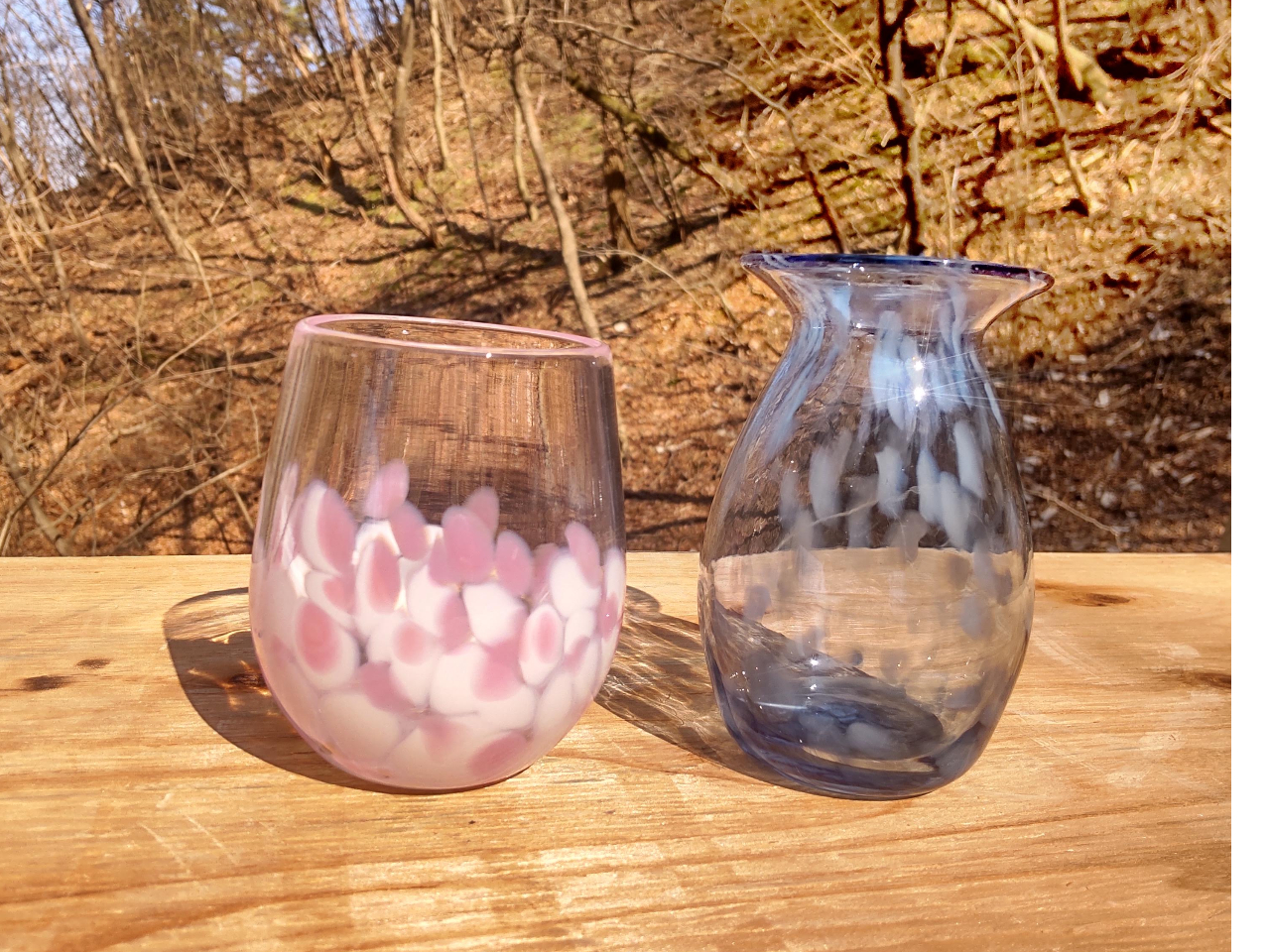 泡模様のピンクガラス花瓶 【公式通販】