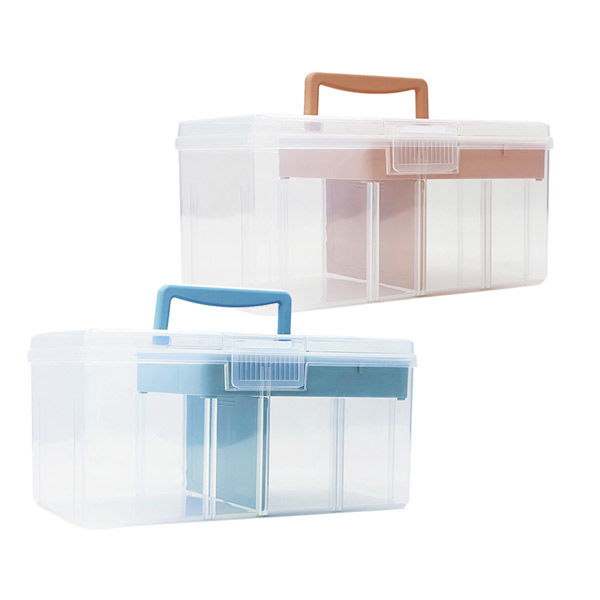 2個セット】クリア救急箱 2段収納 Mサイズ (ピンク・ブルー各1) 救急