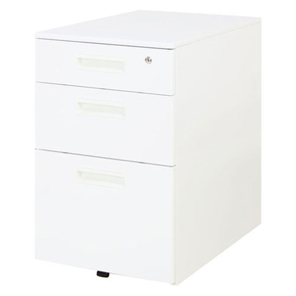 Netforce ワゴン 3段 鍵付 幅395×奥行550×高さ616 ホワイト キャスター