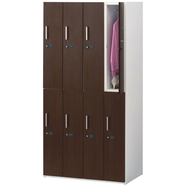 スマイル 木扉スチールロッカー 4連2段8人用 ダイヤル錠 ダーク 幅900