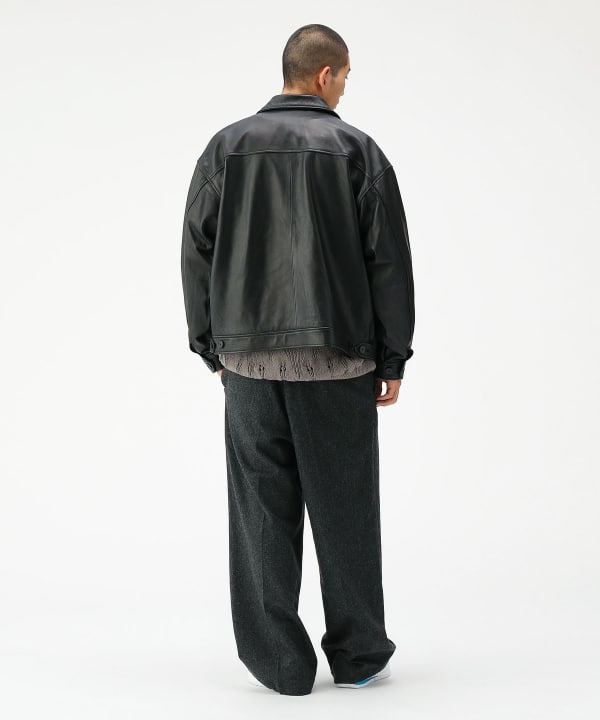 BEAMS Leather Zip Blouson [Wide Fit BEAMS (Blouson Leather Blouson