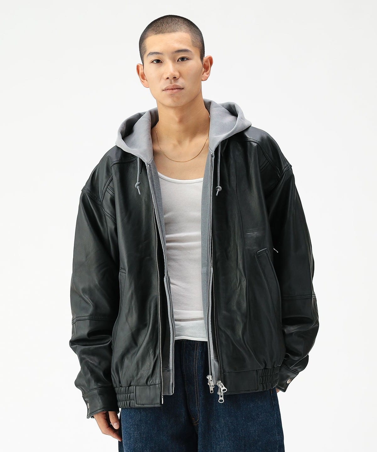 BEAMS Wide BEAMS 4-Pocket Leather Blouson (Blouson Leather Blouson