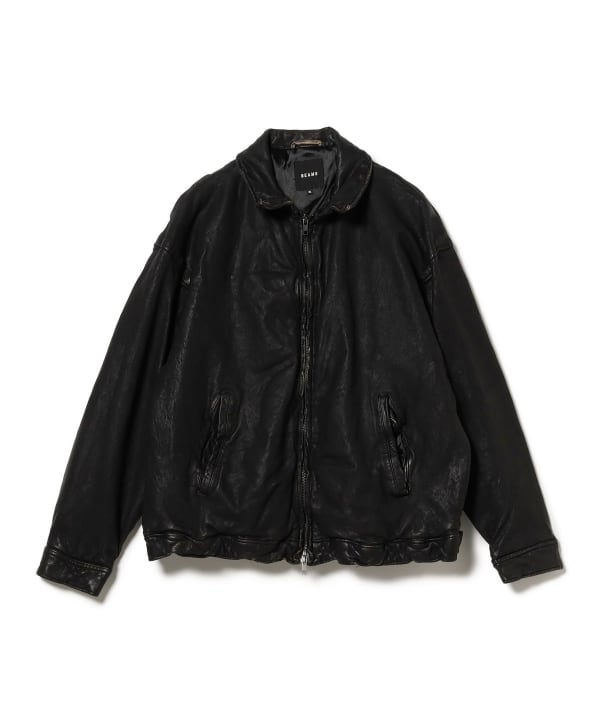 BEAMS (BEAMS) Distressed Leather Zip Blouson [Wide Fit] (Blouson
