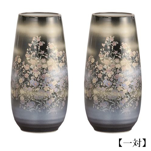 仏壇用花瓶・お盆用花瓶 茜九谷焼 かすみ草 (一対) 8号 | 仏壇・仏具