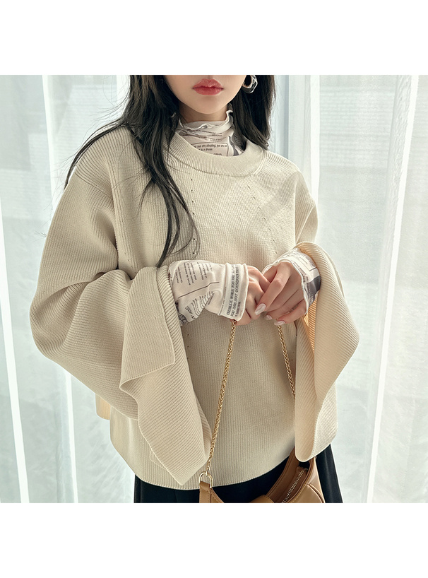 ニュースペーパー柄シアーハイネックメロウトップス[dk976