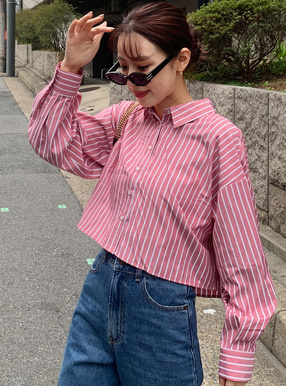 ストライプ柄ショート丈シャツ[kz51] | レディースファッション通販の