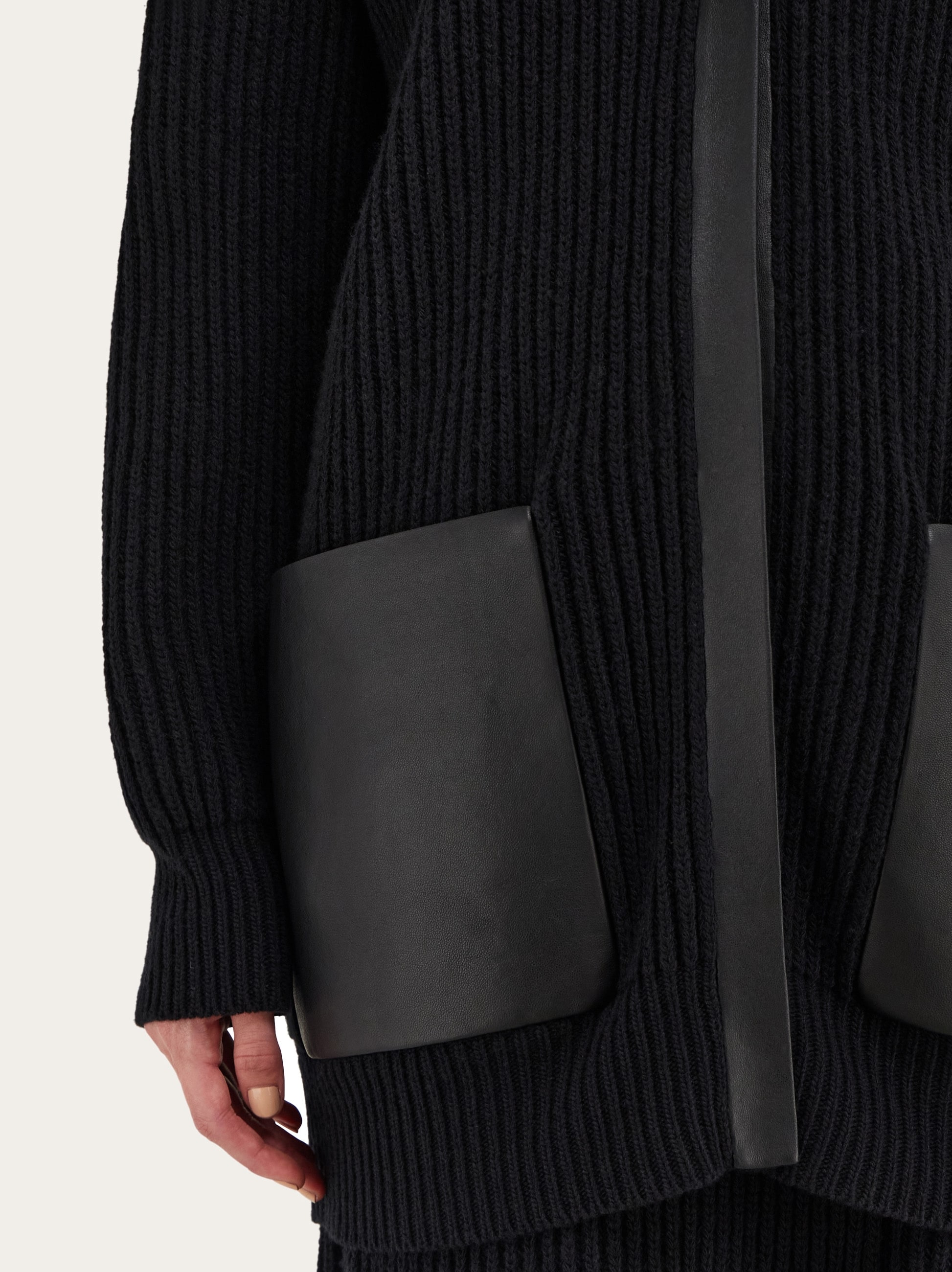 Longline cardigan with leather trim - Women | Ferragamo