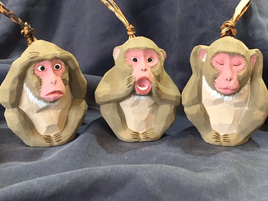 猿の土鈴。三猿。 | iichi 日々の暮らしを心地よくするハンドメイドや