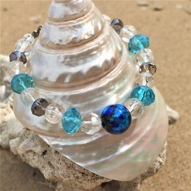 男女兼用 ブレスレット とんぼ玉 12mm ほたる玉 ガラス ビーズ 琉球