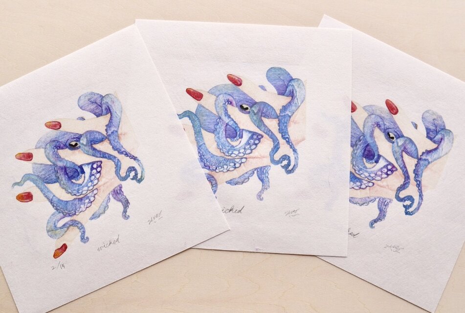 額あり】ホワイト額ガラス面 木版画 スクエア10×10cm 「wicked