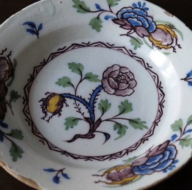 18世紀 白釉 花絵皿 平皿 リム皿 φ22.4cm オランダ デルフト 可能性