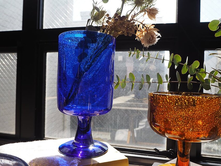 エリック・ホグラン／深い青色ゴブレット／フラワーベース／ブルー