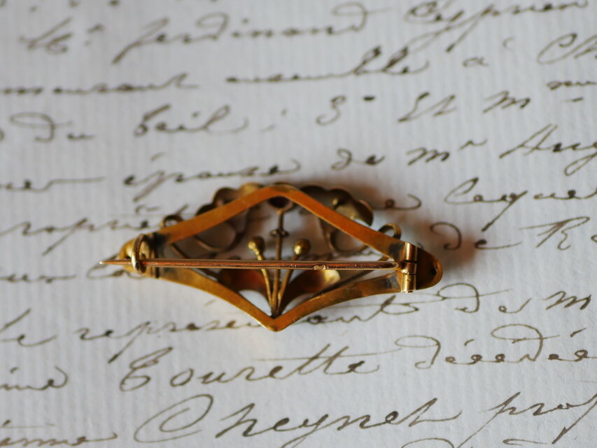 商談中、HOLD】 FB-03 アールヌーヴォー K18 アンティークブローチ