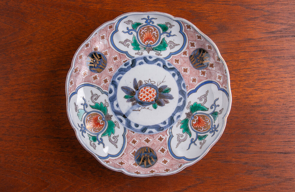 幕末〜明治時代 染錦かぶ文様蓋物 五客 蝶 可愛らしい器 料理屋 幕末