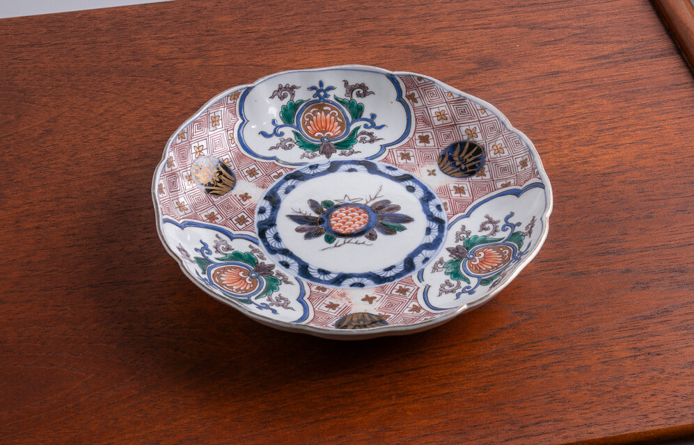 古伊万里明治印判芭蕉文平皿五客 古伊万里明治印判芭蕉文平皿五客