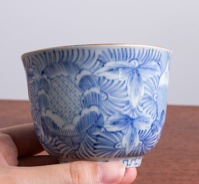 古伊万里 染付 線描き花卉文 向付 江戸後期 E1082B | iichi 日々の