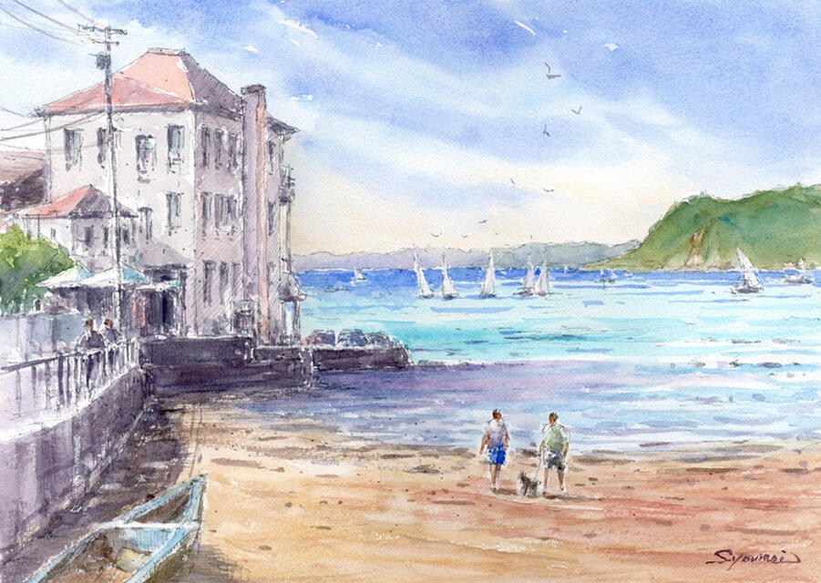 水彩画原画 鐙摺浜・湘南葉山 ＃655 | iichi 日々の暮らしを心地よく