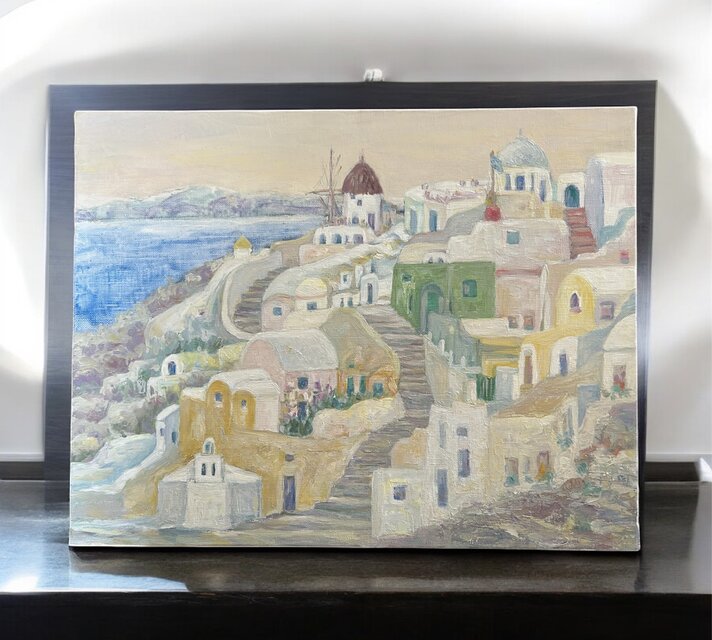 エーゲ海に浮かぶ島（油絵6号、ギリシャ、サントリーニ島の村イア